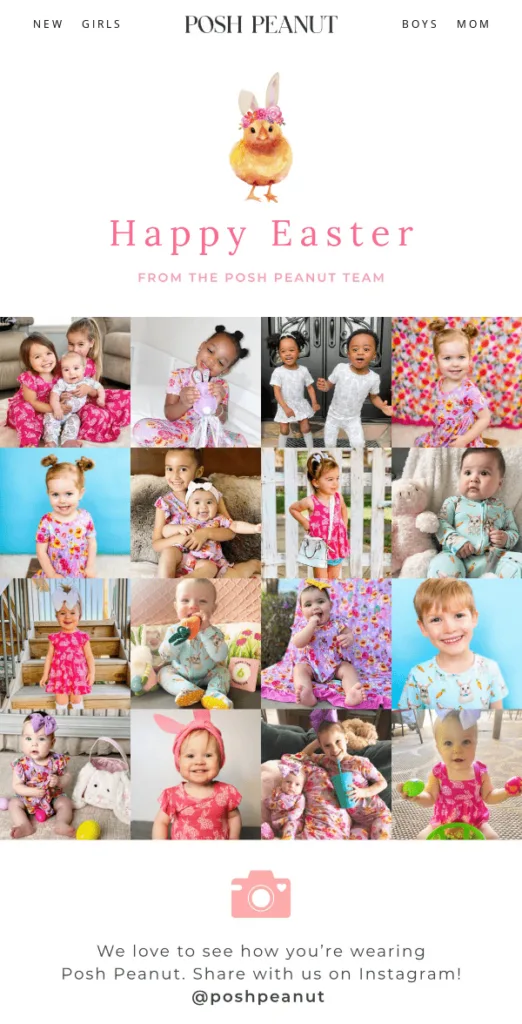 Email «Happy Easter» de Posh Peanut con un collage de fotos