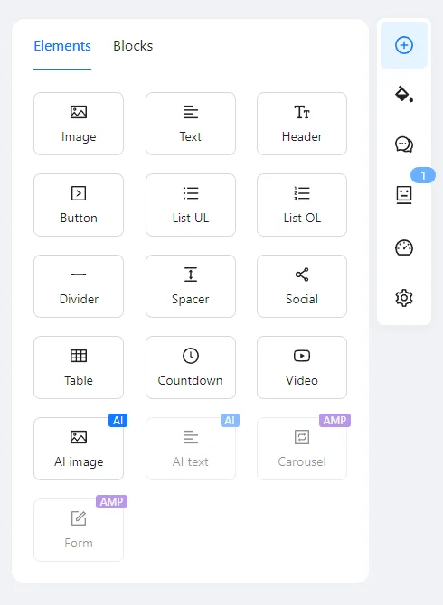 Element im Tab „Elemente“ in Blocks auswählen