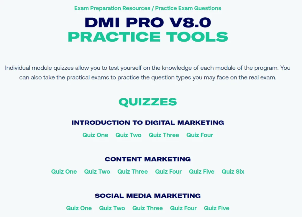 Quizzes at AMA’s and DMI's Digital Marketing Pro Certification program