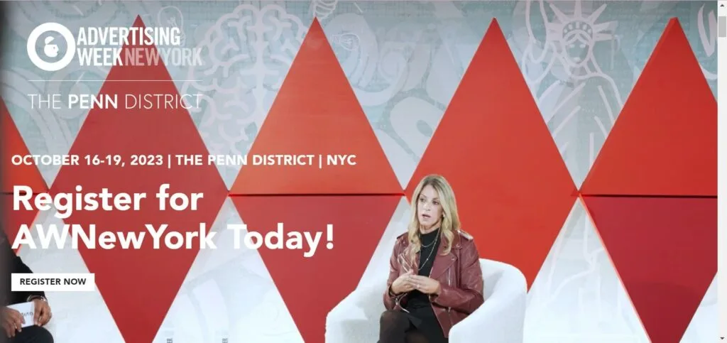 Landing page of a digital marketing conference Advertising Week New York 2023