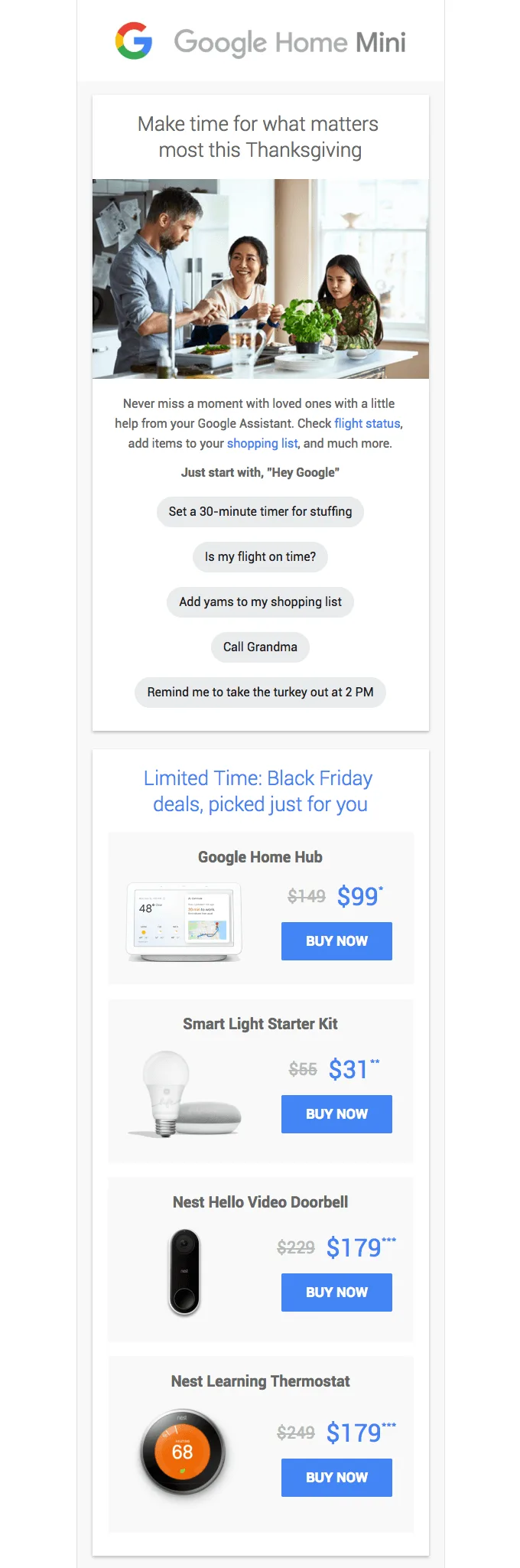 Email de Google que combina Acción de Gracias con ofertas del Black Friday