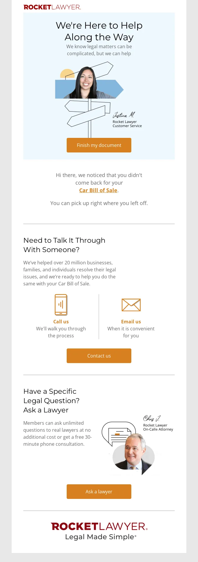 Email by Rocket Lawyer that shows an effective content and layout