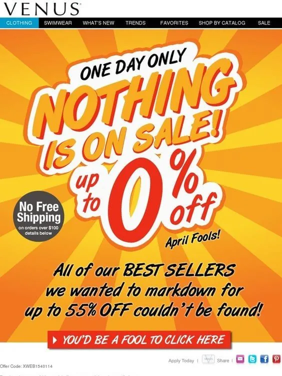 Venus email about a sale with no benefit
