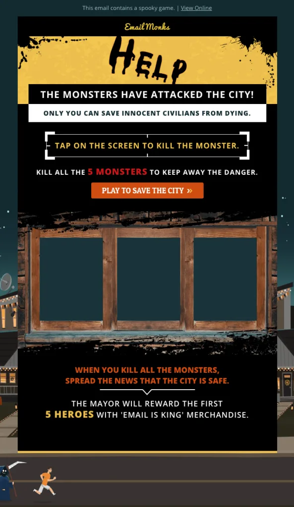 Exemplo de e-mail da EmailMonks com um minijogo.