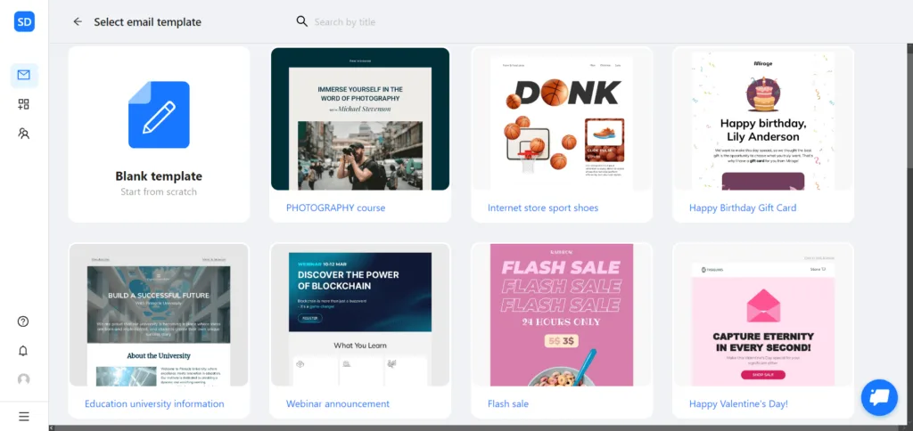 Tela de escolha de modelo de e-mail no Blocks.