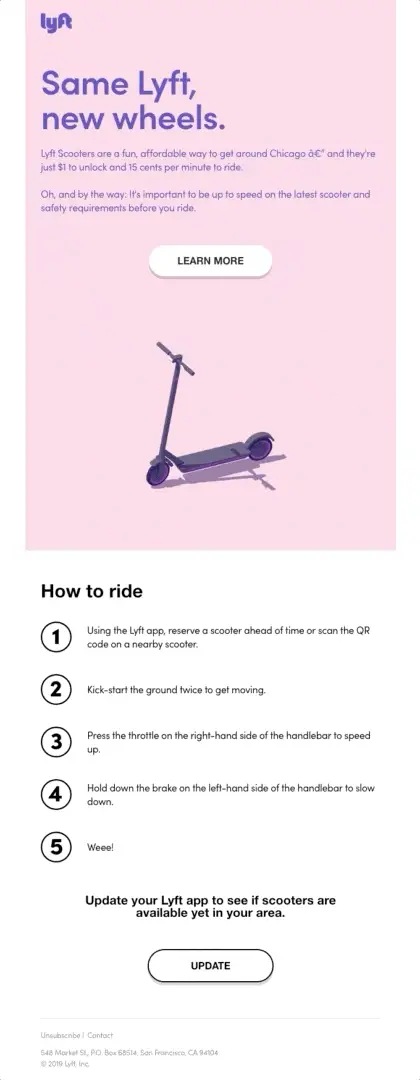 Animated newsletter banner in an email by Lyft