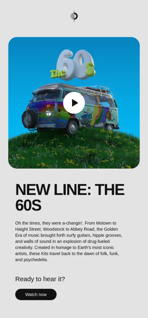 Exemplo de e-mail da Output que usa um vídeo como principal elemento visual.
