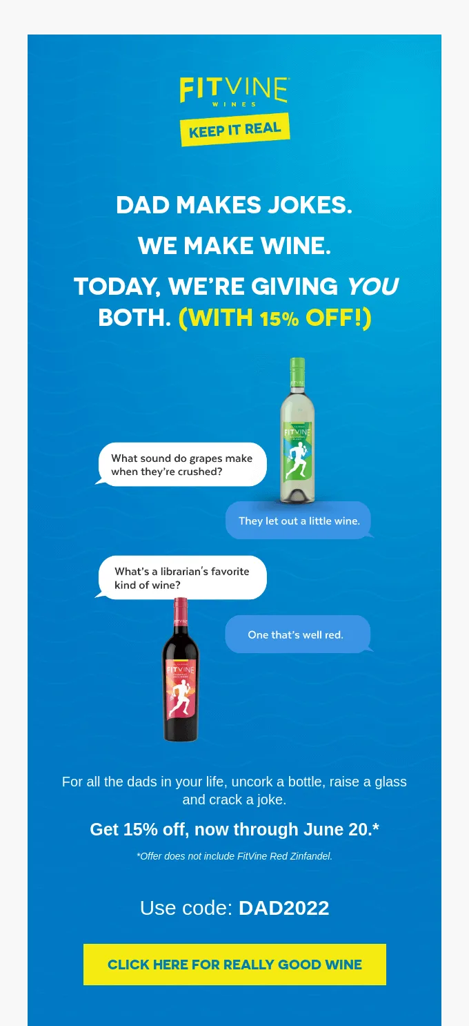 Email by FitVine that includes a tie-in with Father's Day in the email body and in the summer subject line.