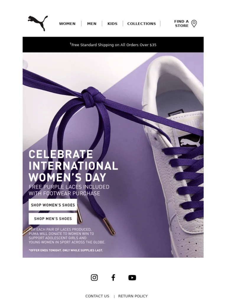 Email campaign with a banner offering a gift