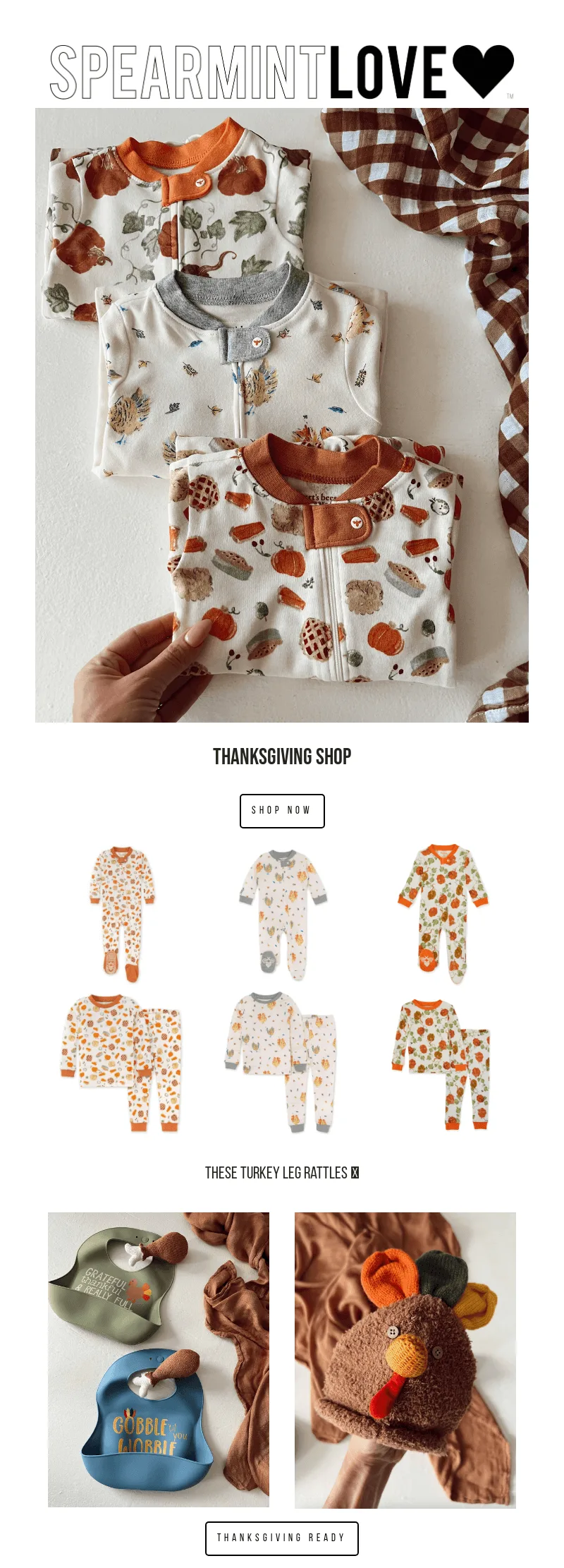 Email de Spearmint Ventures Llc con una línea de productos temáticos de Acción de Gracias