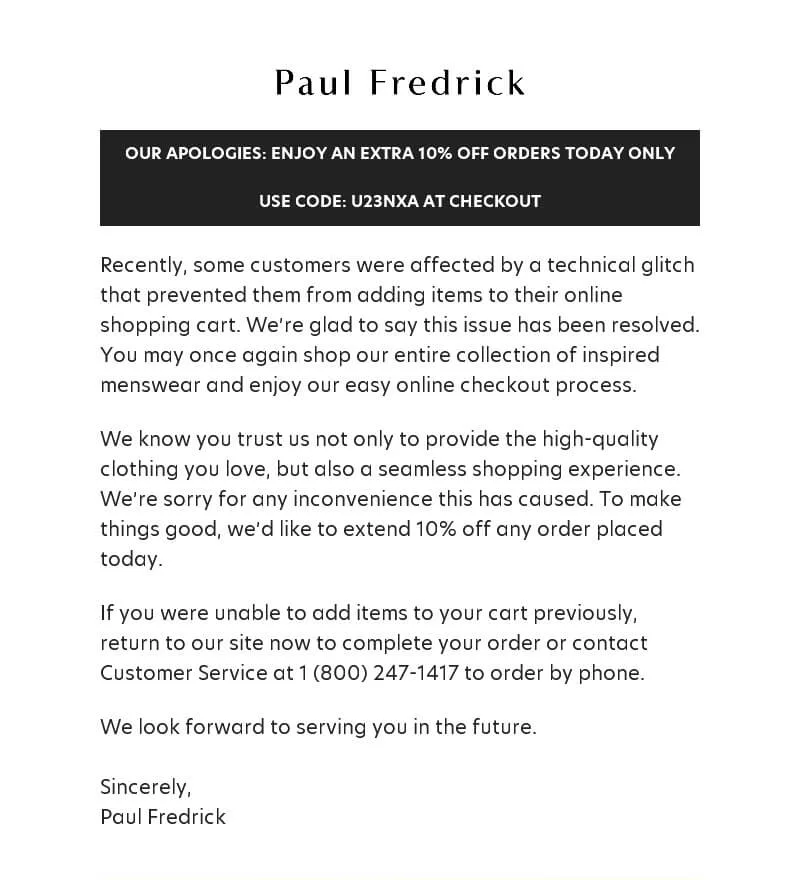 Oops email by Paul Fredrick indicating the solution to a technical glitch that occurred earlier