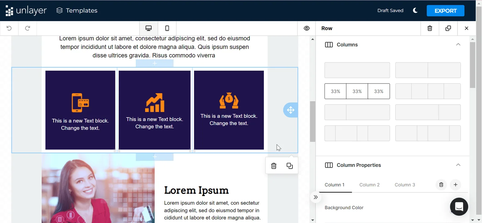 Creador de emails Unlayer