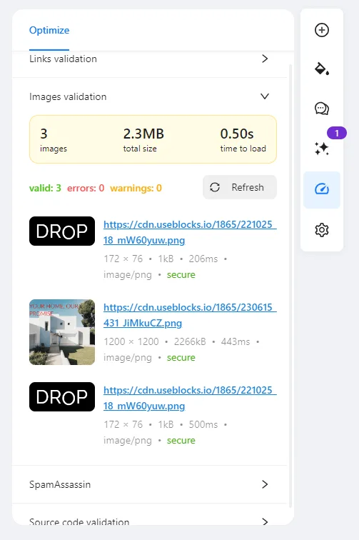 Optimize function in Blocks showing the images validation results
