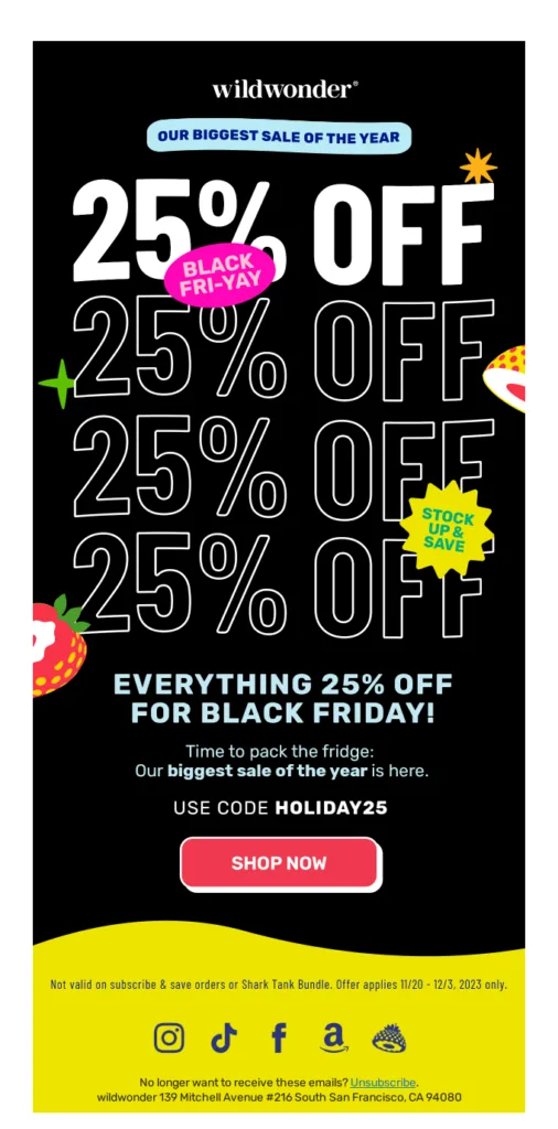 Dringliche E-Mail von WildWonder, die den Black-Friday-Sale ankündigt