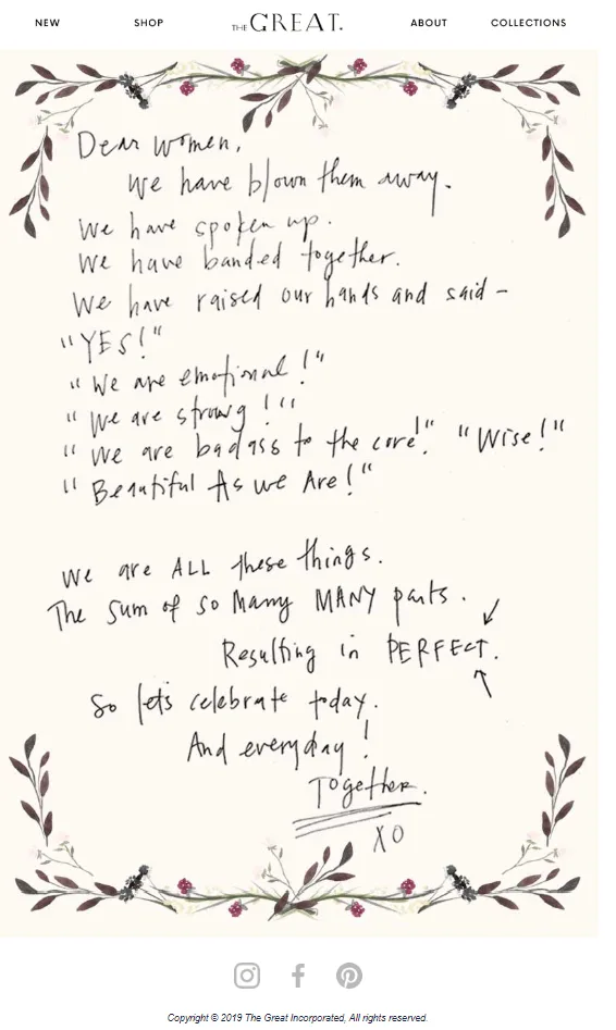 International Women's Day email template with the hand-written font