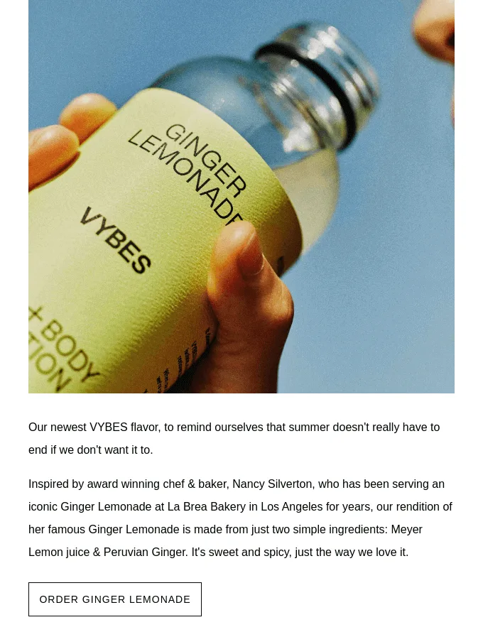 Sommer-Newsletter von VYBES, der die Ginger Lemonade präsentiert.