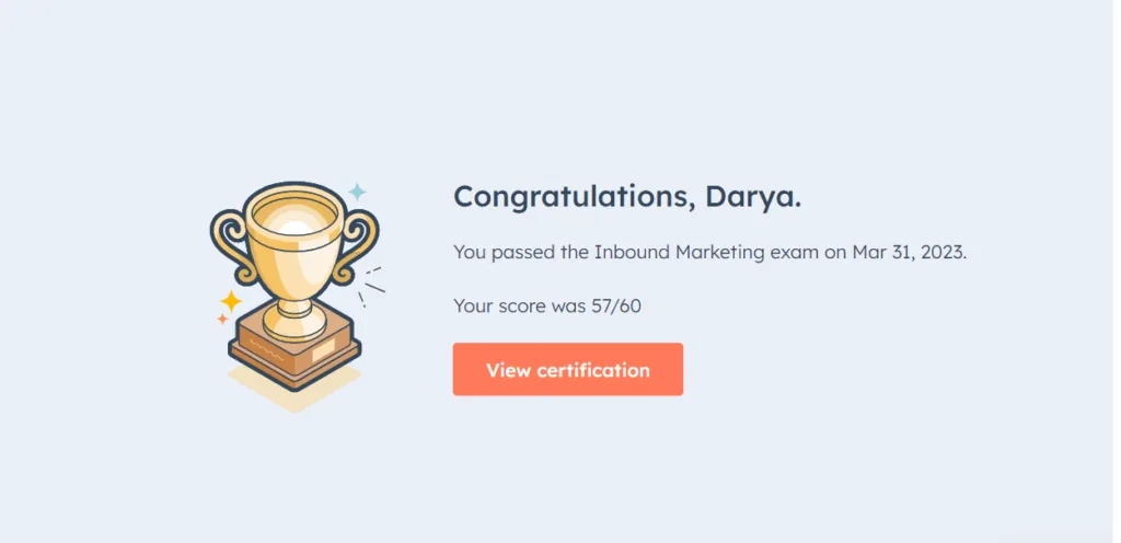 Bestandene HubSpot-Zertifizierung Inbound Marketing
