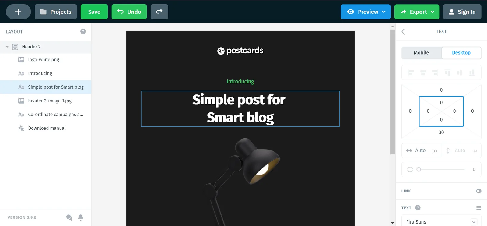 Creador de emails Postcards