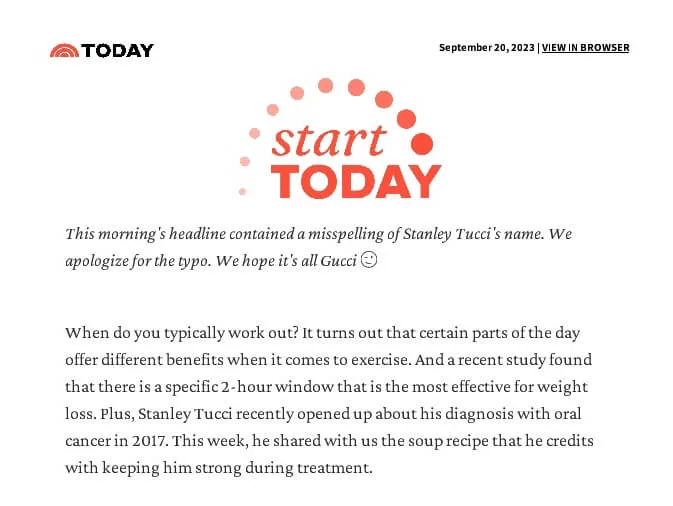 Oops email by TODAY with a simple and non-emotional apology