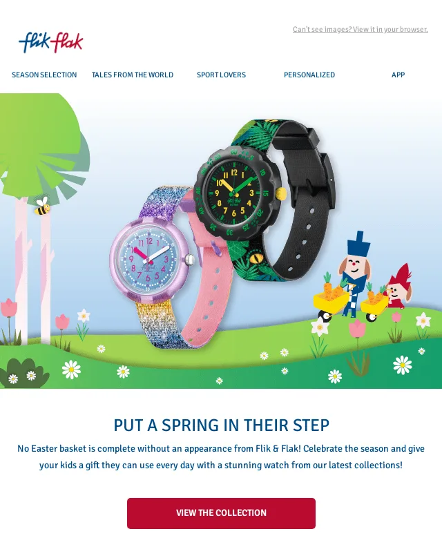 Email de Flik Flak que presenta su línea de relojes primaverales