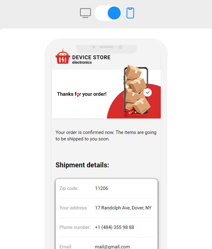blocks order confirmation email