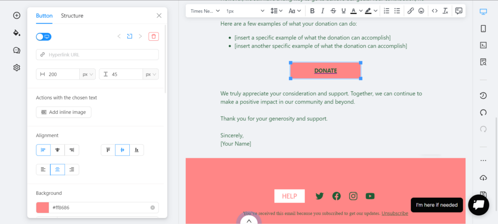 interfaccia utente del builder di email no-code di Blocks