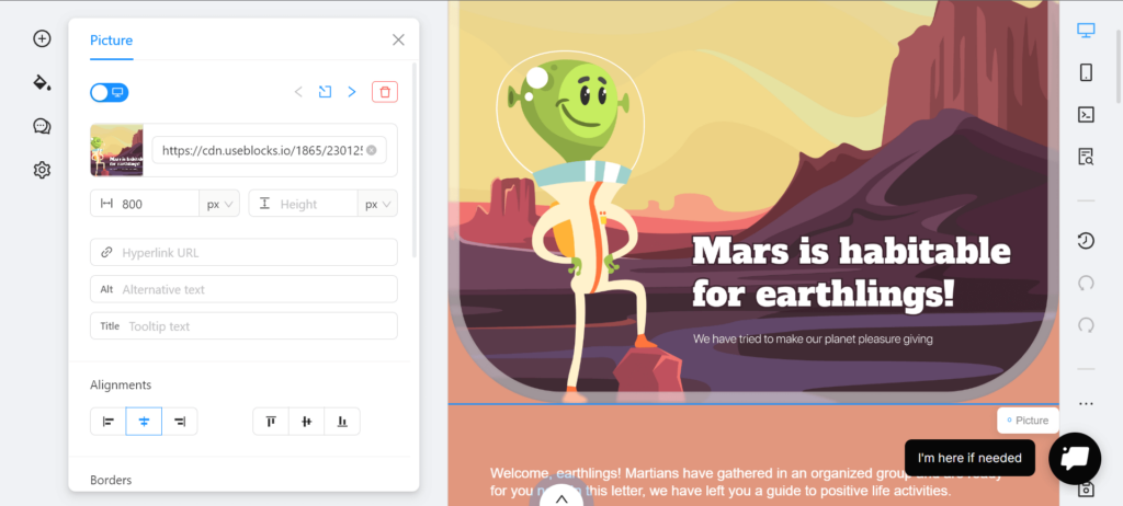 versione desktop di un modello di email di blocks