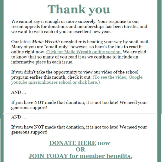 Fundraising email with contrasting text