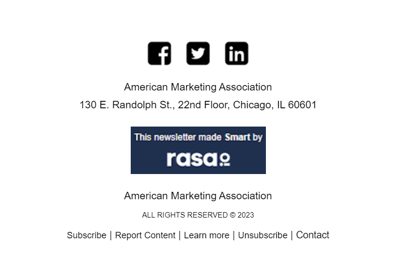 example of an email footer for save the date email template for the event by AMA