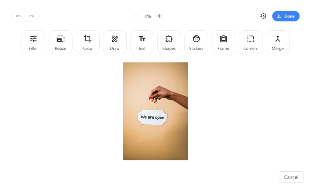 Interfaccia dell'editor immagini di Blocks