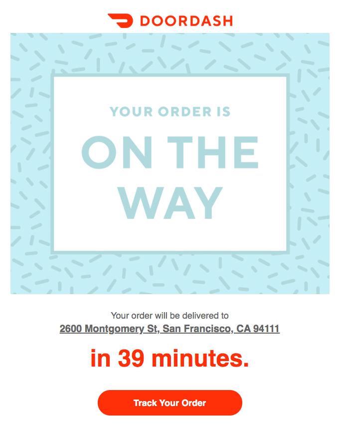 Benachrichtigungs-E-Mail von DoorDash