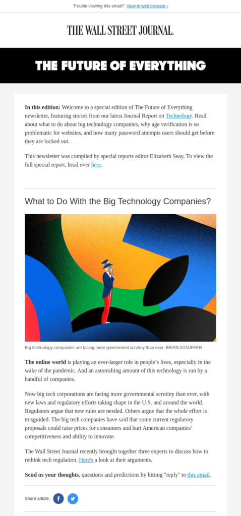 Email del Wall Street Journal con un oggetto accattivante