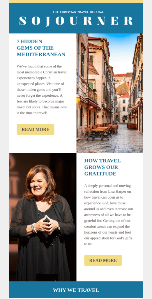 Email digest della rivista Sojourner con contenuto conciso e coinvolgente