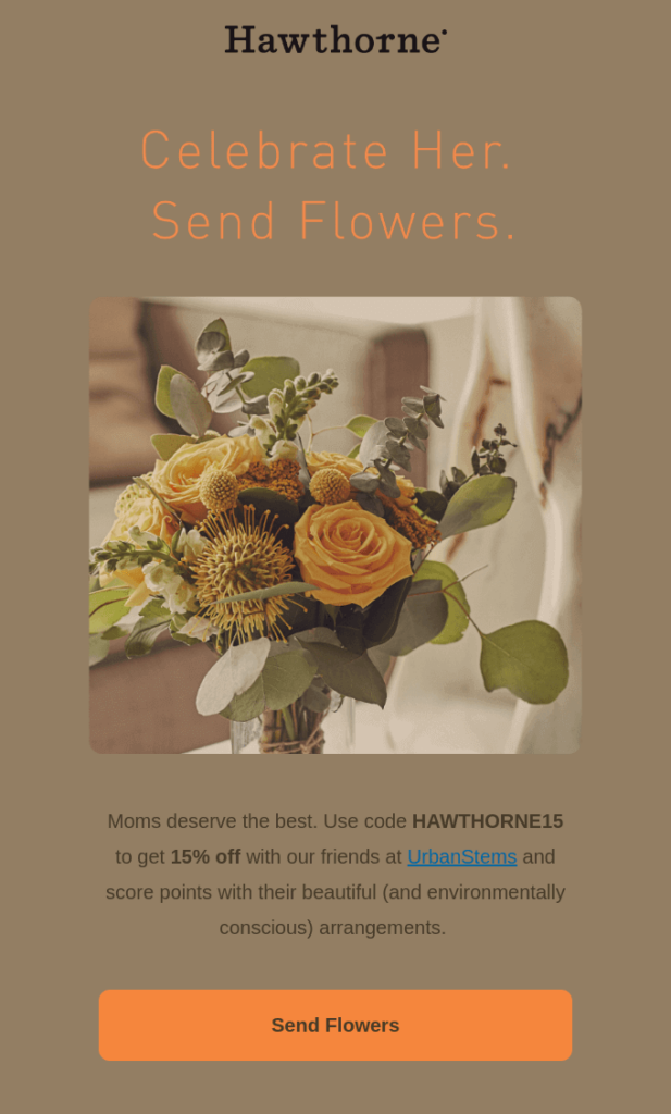 Muttertag-E-Mail mit Rabattgutschein von Hawthorne