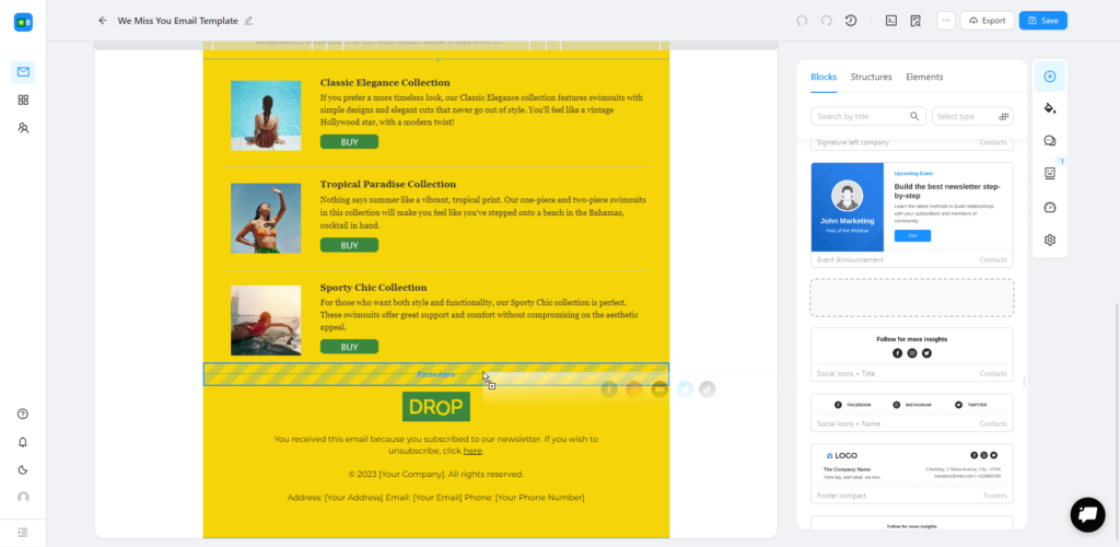 Funzioni drag-and-drop di Blocks in un'email ci manchi