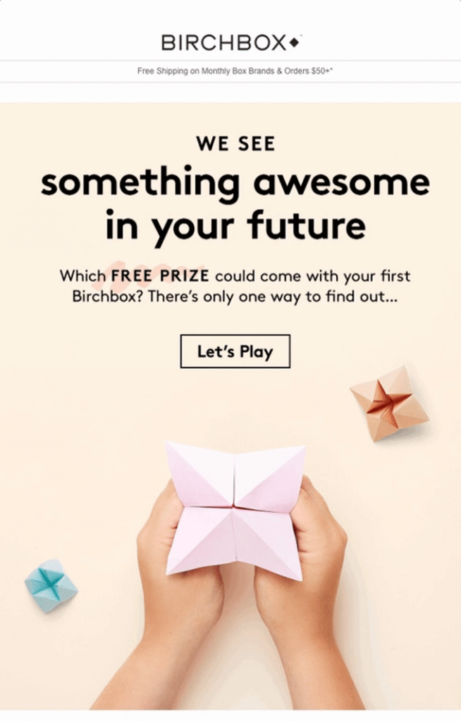 teaser email by Birchbox with a discount coupon and a clear CTA