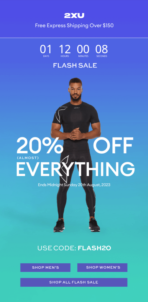 Email di vendita flash colorata di 2XU 