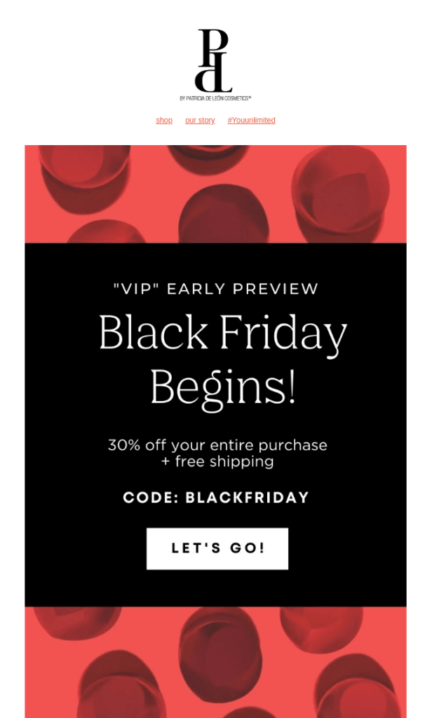 Cyber-Monday-E-Mail von Patricia de León Cosmetics