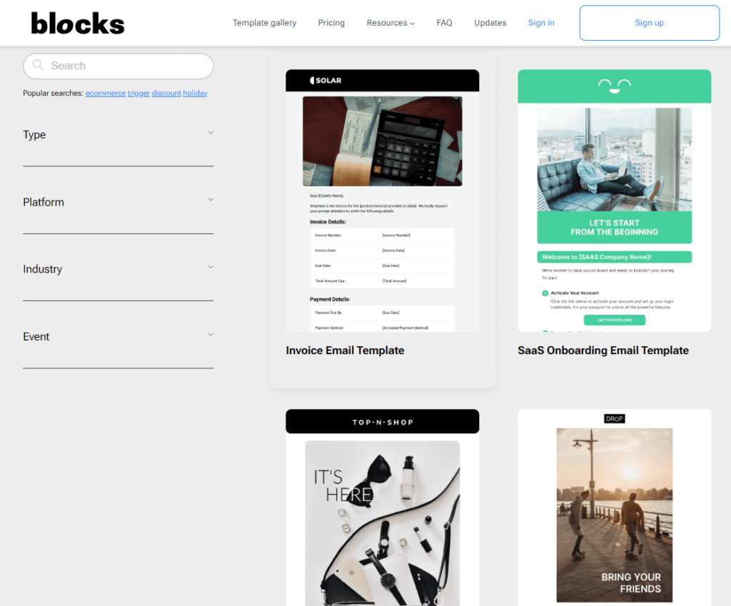Blocks E-Mail-Vorlagengalerie