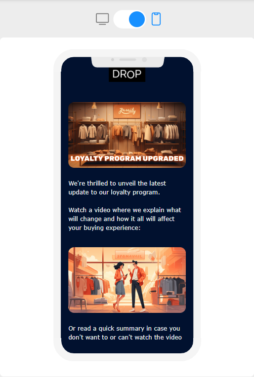 mobile version of an email template by Blocks