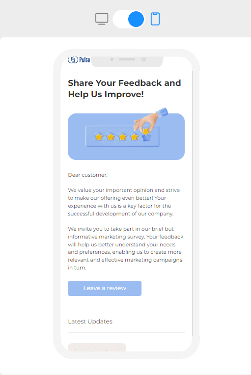 Kundenfeedback-E-Mail-Vorlage von Blocks, mobile Version