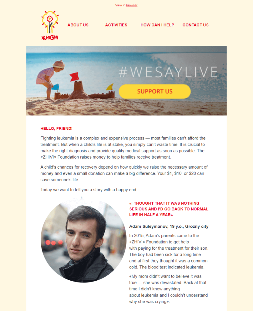 Storytelling-E-Mail für eine gemeinnützige Organisation
