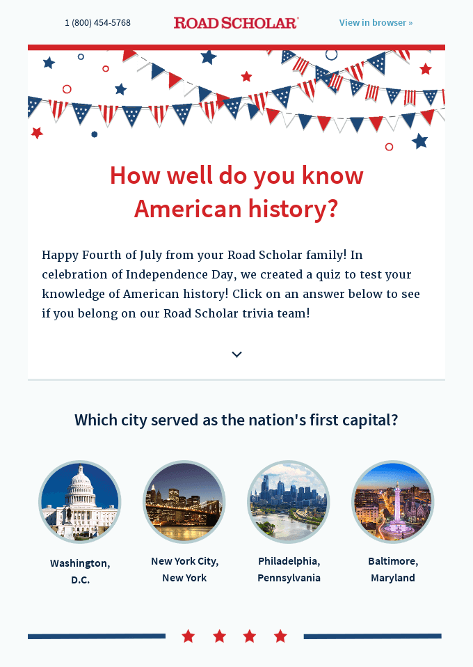 4th of July email by Road Scholar