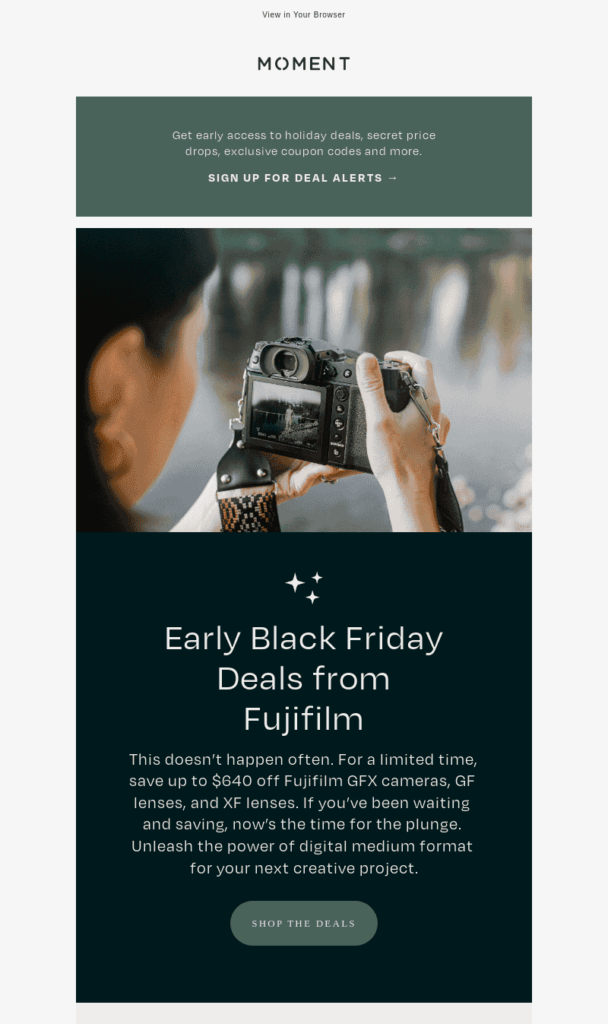 Frühbucher-Black-Friday-E-Mail-Beispiel von Moment