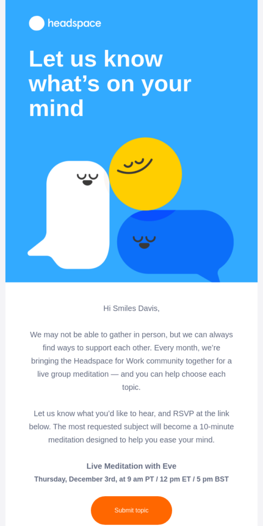 E-Mail-Vorlage zu psychischer Gesundheit von Headspace