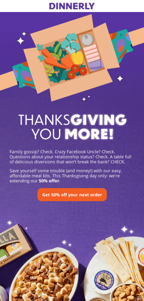 Thanksgiving-E-Mail von Dinnerly mit einer durchdachten Aktion