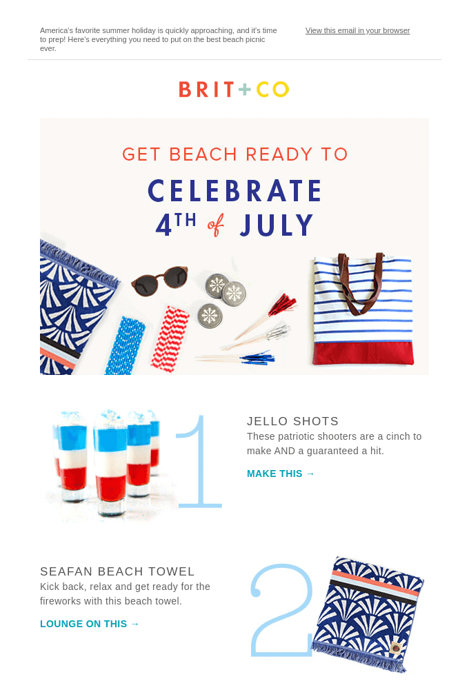 4th of July email by Brit+Co