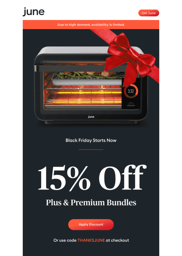 Black-Friday-E-Mail-Beispiel von June Oven mit Bundle-Angeboten