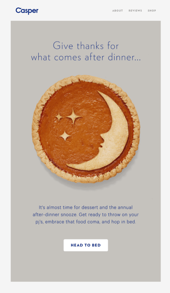 Thanksgiving-E-Mail von Casper mit einem klaren Call-to-Action