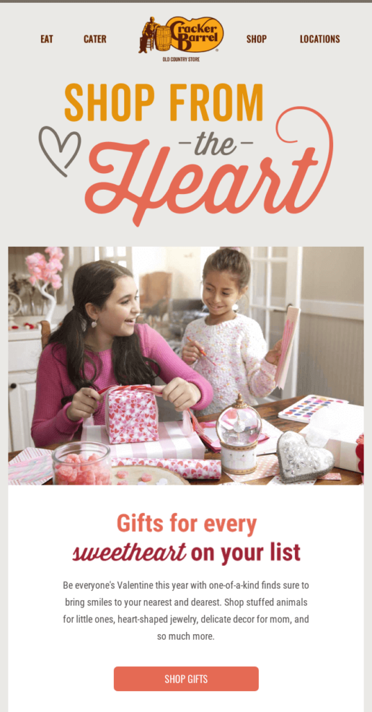 Email di San Valentino di Cracker Barrel